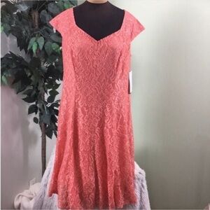 Suite 7 dress fit and flare 14W Lace peach sorbet is the color